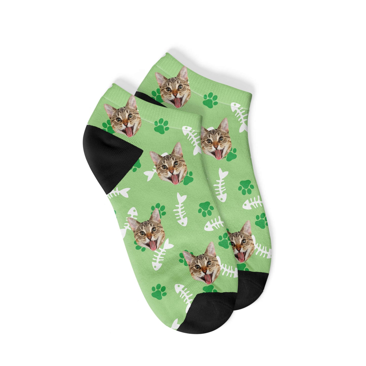 Custom Cat Sneaker Socks-Green