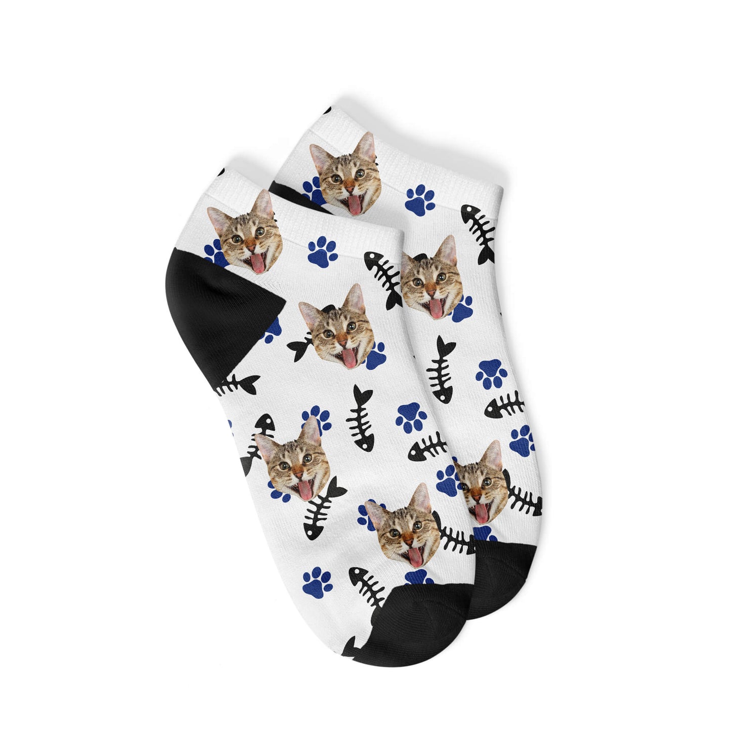 Custom Cat Sneaker Socks-White