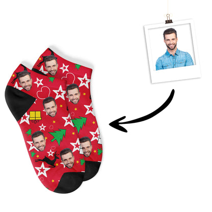 Custom Christmas Tree Sneaker Socks-Red