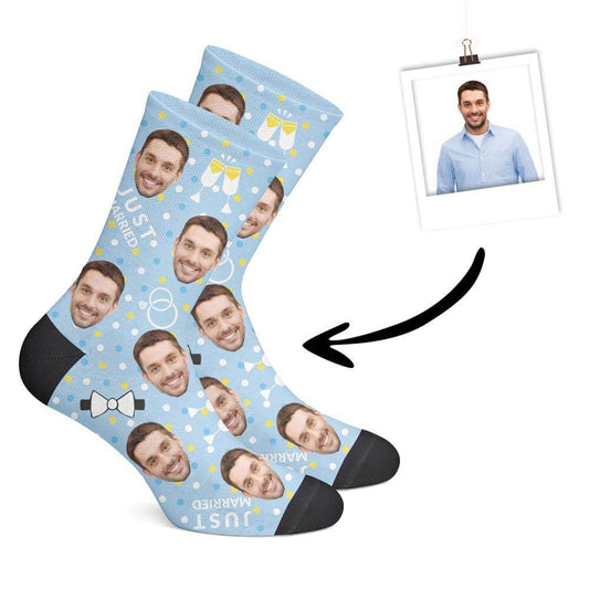 Custom Wedding Socks - Just Married - He-Blue